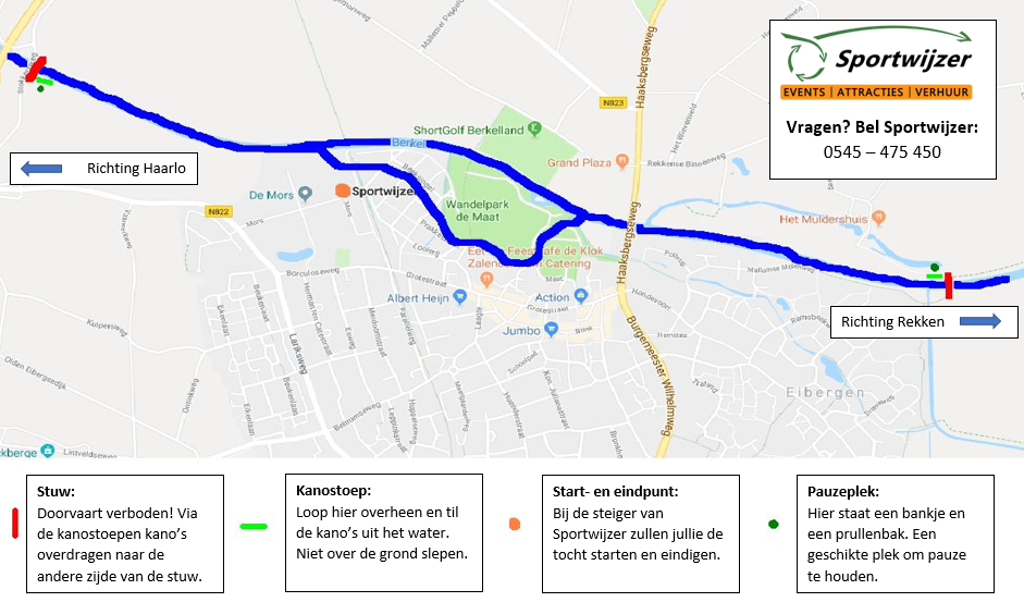 Vaartkaart kanovaren in Eibergen over de Berkel